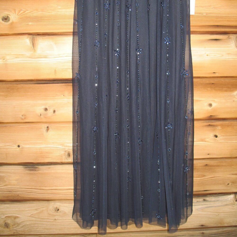 Mac Duggal 9223 Navy V Neck Embellished Flutter Sleeve A Line Gown - Picture 12 of 13